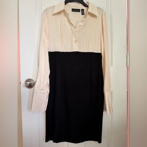 INC International Concepts Black and Cream Long Sleeve Dress